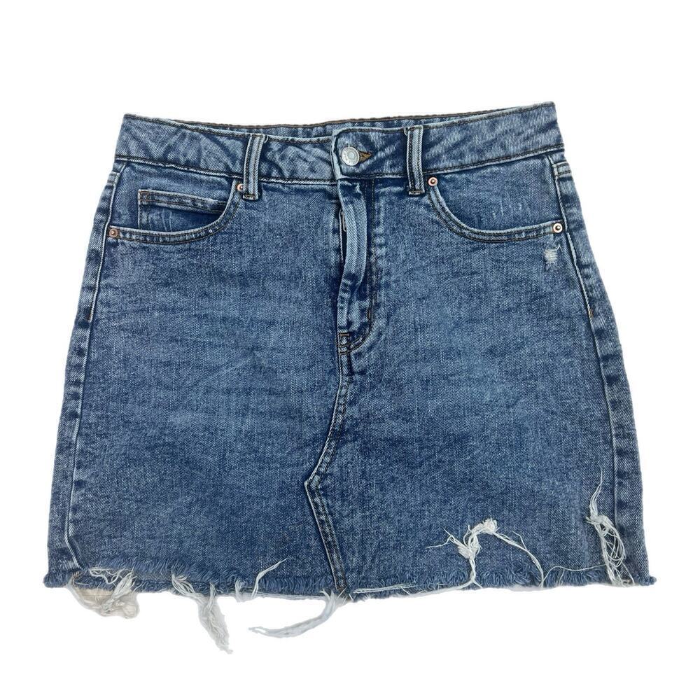 Mini Skirt Blue Denim Womens Size 6 Raw Hem Stretch Wild Fable